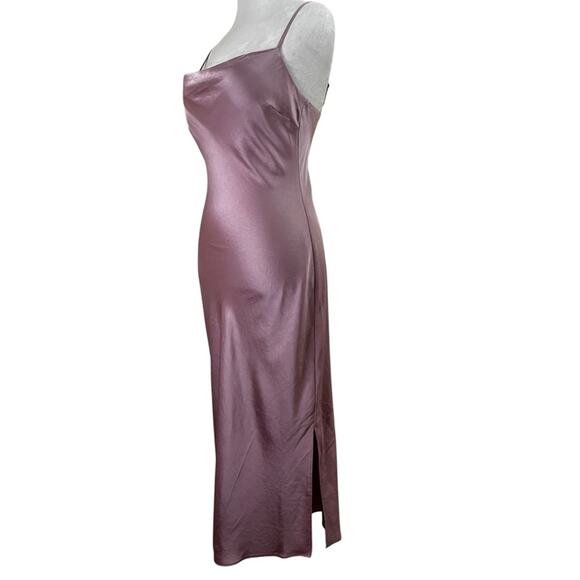 Express Satin Slip Dress Mauve Pink Cowl Neck Midi w/ Side Slit Women’s Small - Picture 2 of 10